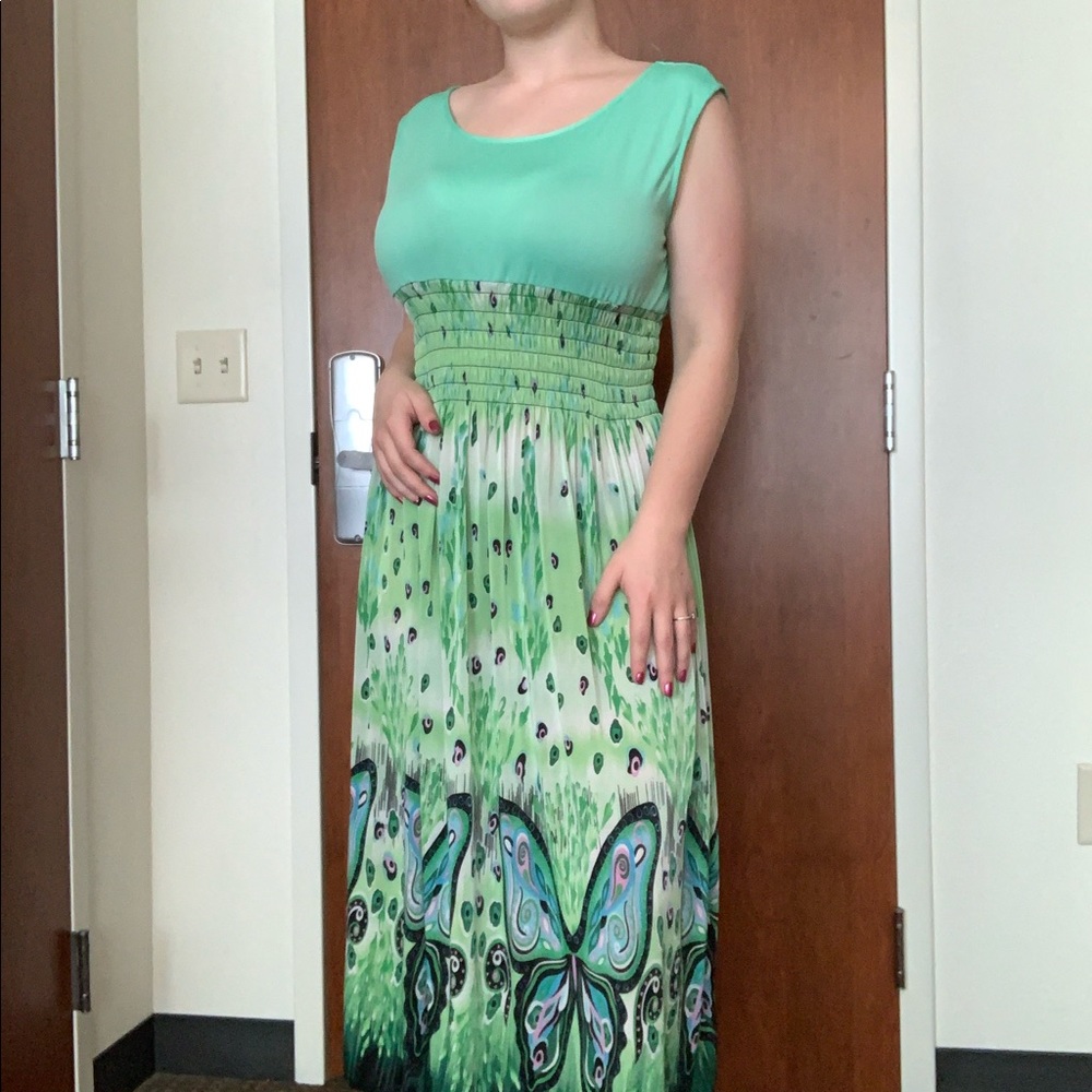 Green butterfly maxi dress by FC size L-XL